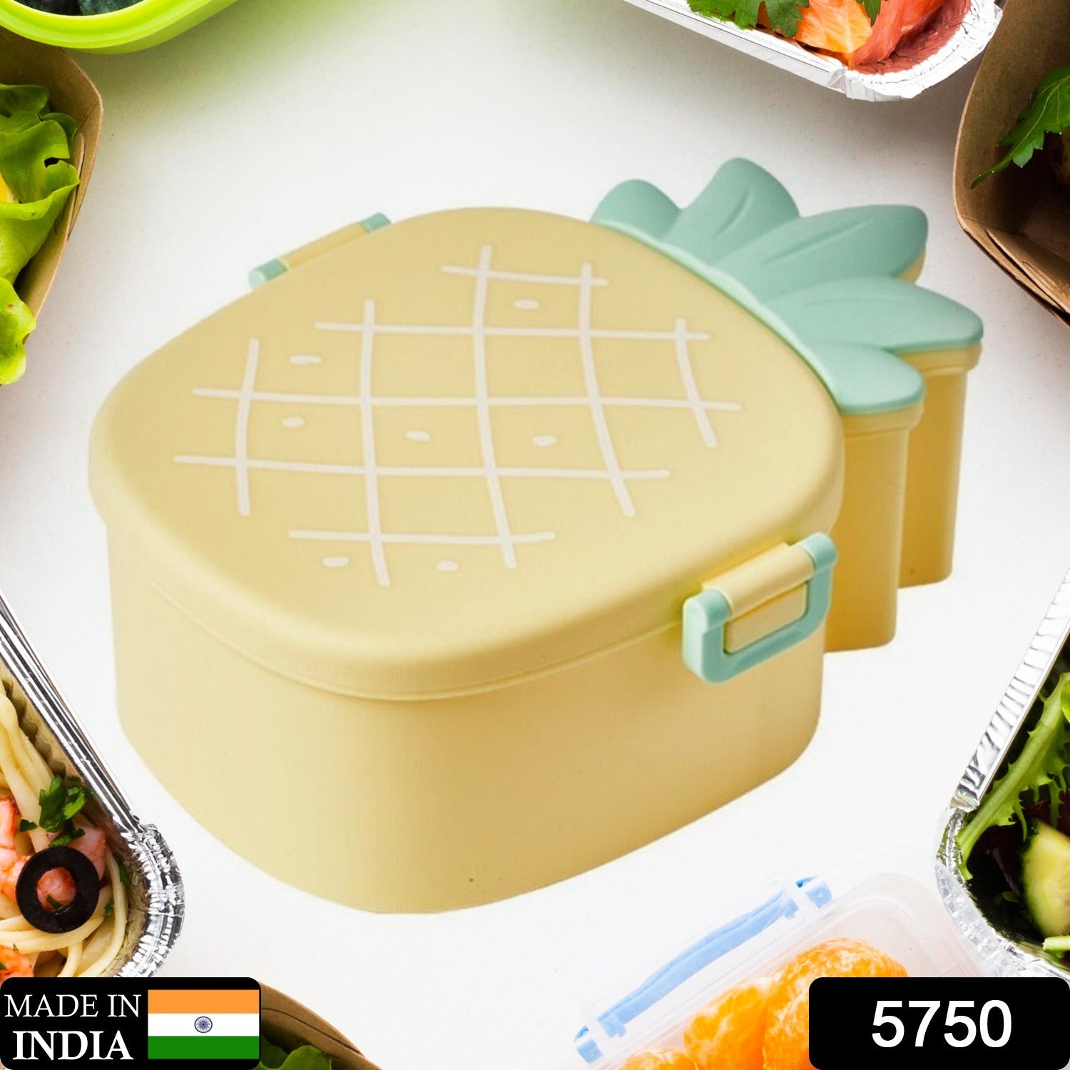 5750 Kids Lunch Box Cute Pineapple Shaped Bento Box with Fork Spoon Snack Candy Container Microwave Portable Office Lunch Box (1 Pc / With Spoon & Fork) 5750 Kids Lunch Box Cute Pineapple Shaped Bento Box with Fork Spoon Snack Candy Container Microwave Portable Office Lunch Box (1 Pc / With Spoon & Fork)